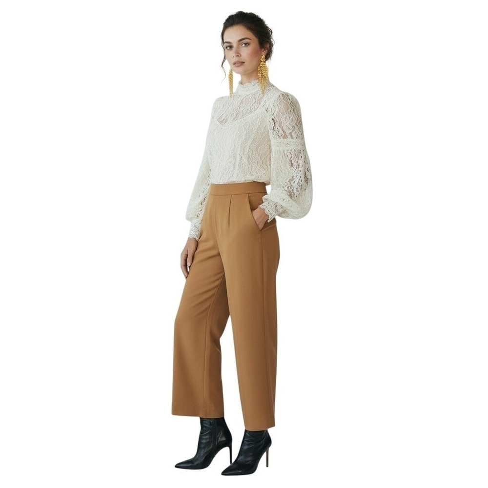 Amour Vert Charlie Woven Modal Pant Camel Wide Leg Cropped Large USA Made Soft